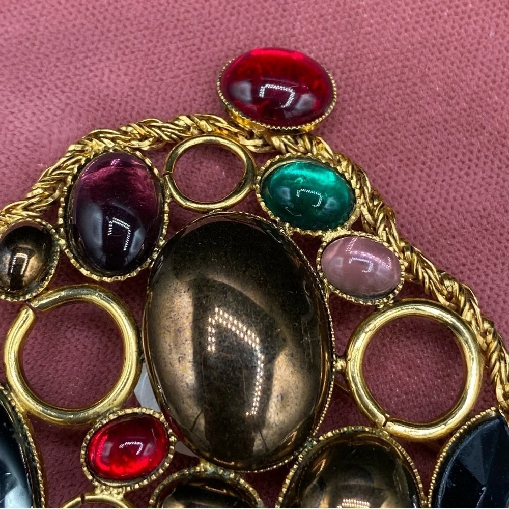 Vintage Signed FERRARI Massive Gripoix Mogul Jewel Tone Statement Brooch